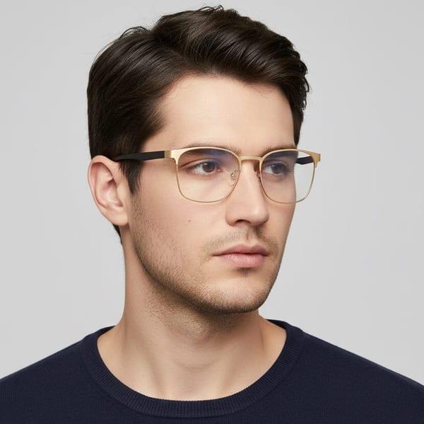 Solidne okulary zerówki do komputera BLUE LIGHT złoto-czarne z flexami 25126A