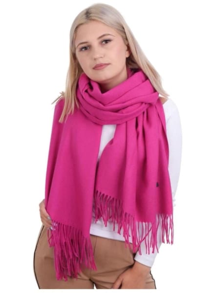 Fuksjowy Szalik damski duży cashmere frędzle SZA-81