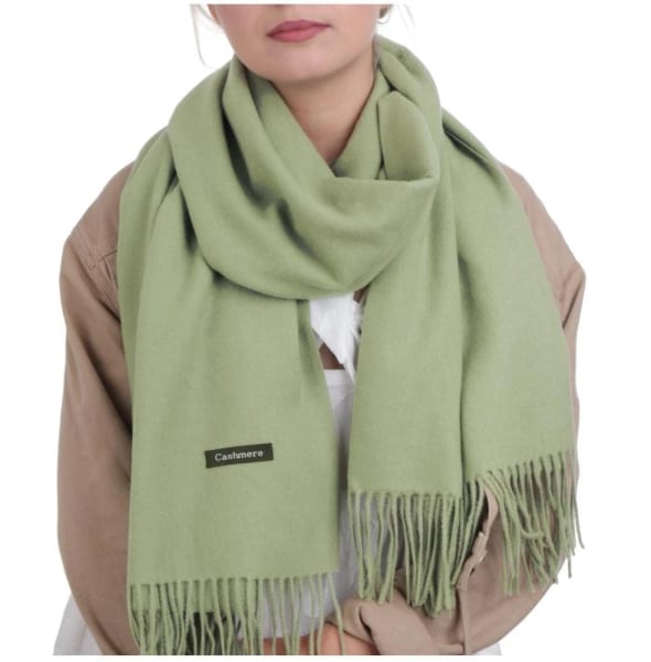 Pistacjowy Szalik damski duży cashmere frędzle SZA-76