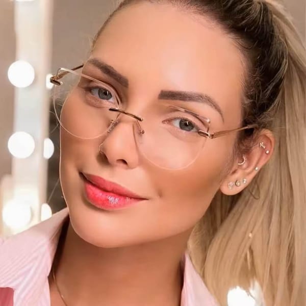 Damskie bezramkowe kocie okulary zerówki do komputera BLUE LIGHT z flexami 25112 złote