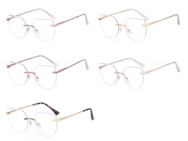 Damskie bezramkowe kocie okulary zerówki do komputera BLUE LIGHT z flexami 25112 złote