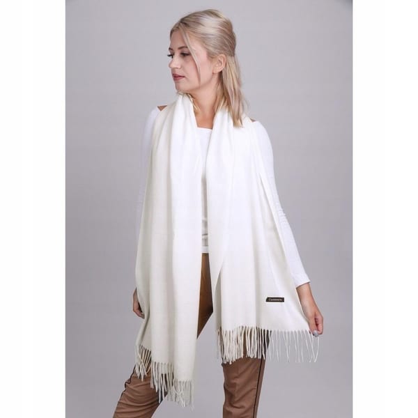Biały Szalik damski duży Cashmere frędzle SZA-08 ze skazą