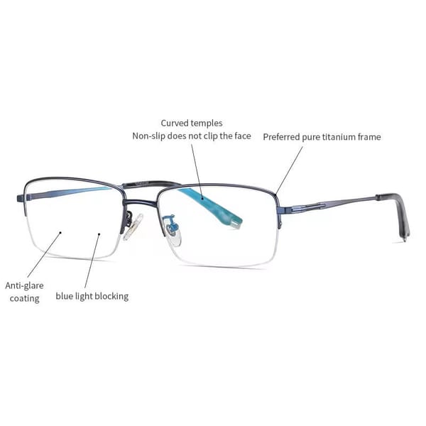 Ultralekkie tytanowe okulary zerówki z filtrem Blue Light do komputera Srebrne TN827