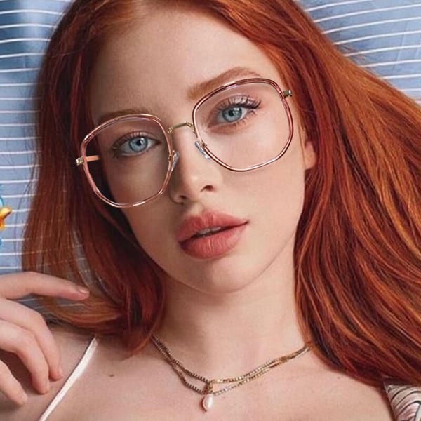 Damskie owalne okulary zerówki do komputera BLUE LIGHT na teleskopach 25155A Brąz/Złoty