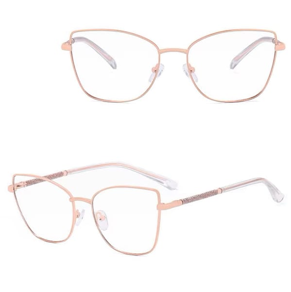 Damskie okulary Kocie Oczy zerówki do komputera BLUE LIGHT na teleskopach 25156A Różowe Złoto