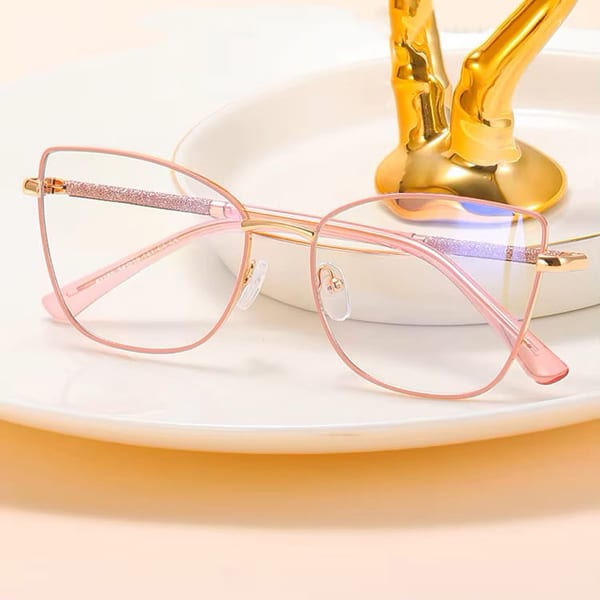 Damskie okulary Kocie  Oczy zerówki do komputera BLUE LIGHT na teleskopach 25156C Różowy/Złoty