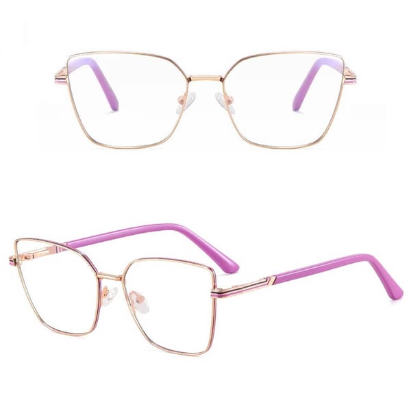 Damskie okulary Kocie  Oczy zerówki do komputera BLUE LIGHT z fleksami 25145F Złoty/Jasny Fiolet