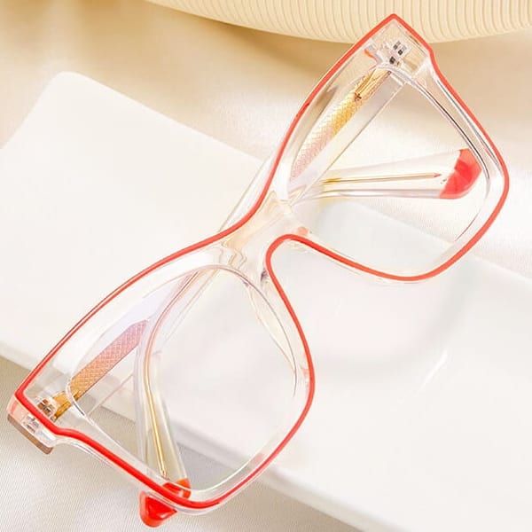 Damskie kwadratowe okulary zerówki do komputera BLUE LIGHT z flexami 25157D Transparentny/Róż