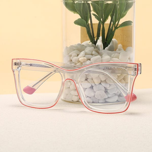 Damskie kwadratowe okulary zerówki do komputera BLUE LIGHT z flexami 25157D Transparentny/Róż