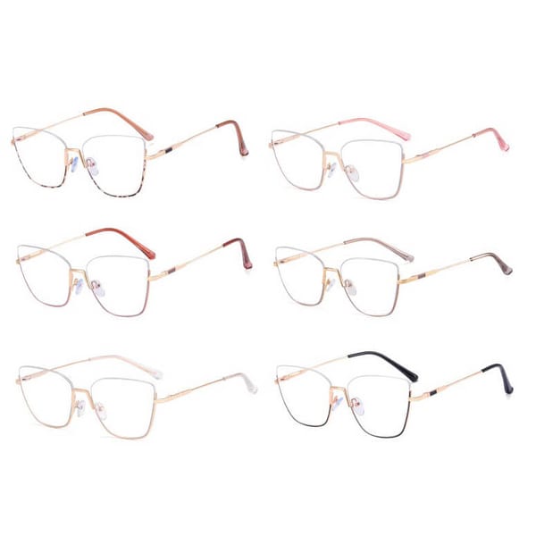 Damskie okulary półramki kocie zerówki do komputera BLUE LIGHT 25142B Złoty/Czerwony