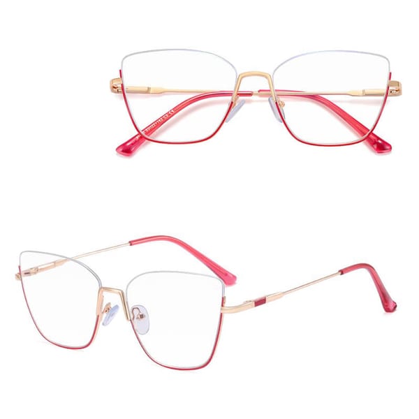Damskie okulary półramki kocie zerówki do komputera BLUE LIGHT 25142B Złoty/Czerwony