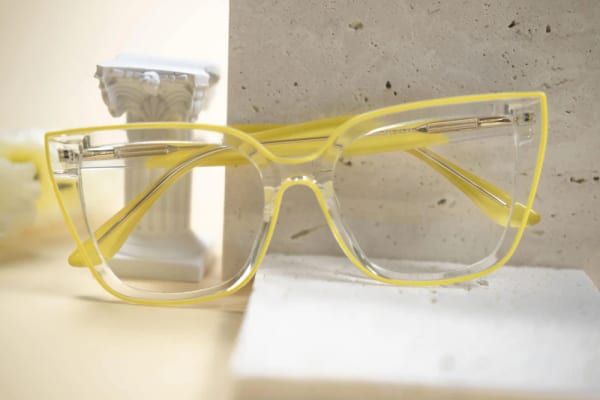 Damskie okulary kocie oczy zerówki do komputera BLUE LIGHT 25150G transparentny/żółty