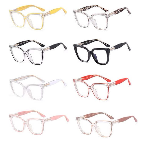 Damskie okulary kocie oczy zerówki do komputera BLUE LIGHT 25150G transparentny/żółty