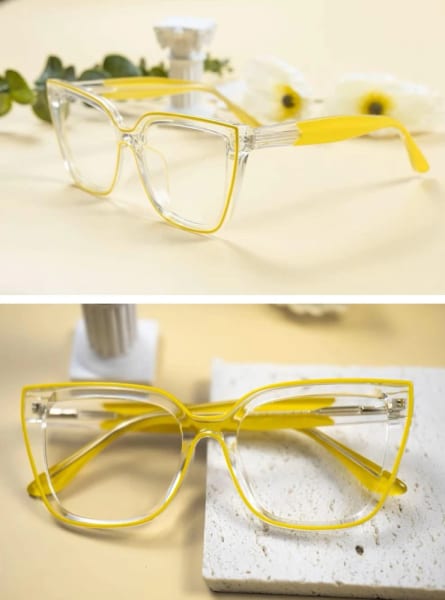 Damskie okulary kocie oczy zerówki do komputera BLUE LIGHT 25150G transparentny/żółty