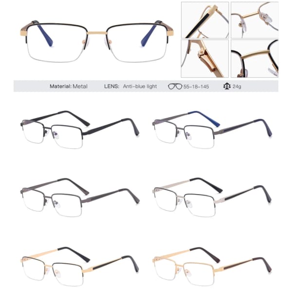 Metalowe półramkowe okulary zerówki z filtrem Blue Light do komputera 25147A grafit/granat