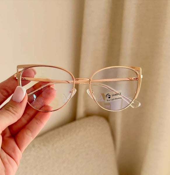 Damskie okulary kocie zerówki do komputera BLUE LIGHT 25158A Złoty