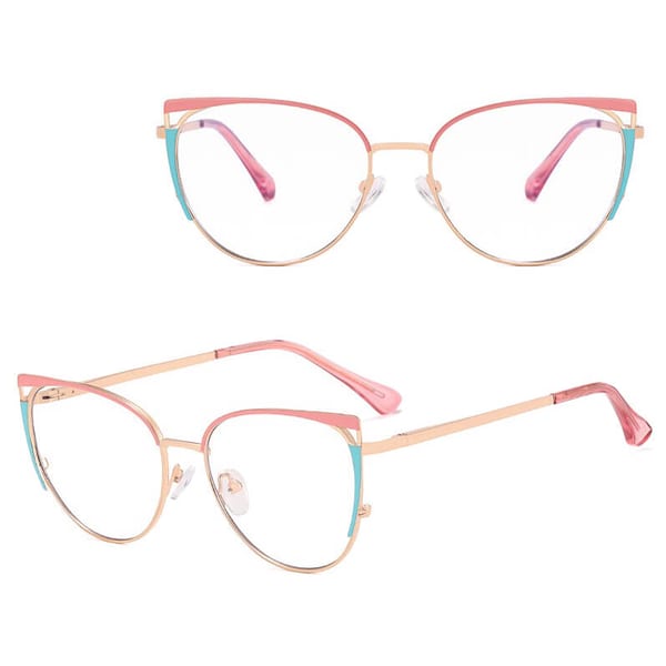 Damskie okulary kocie zerówki do komputera BLUE LIGHT 25158D Złoty/Różowy