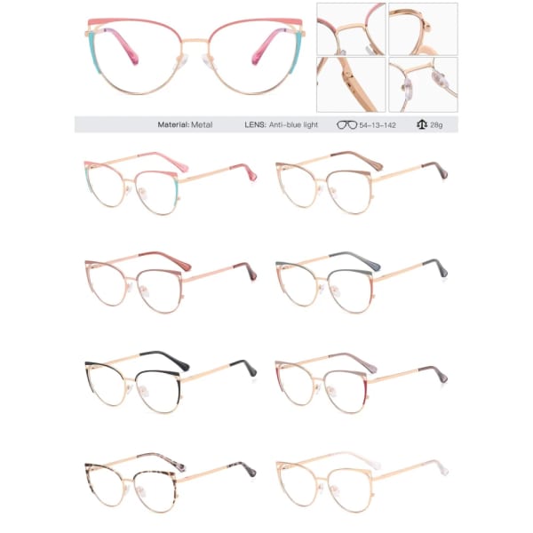 Damskie okulary kocie zerówki do komputera BLUE LIGHT 25158D Złoty/Różowy
