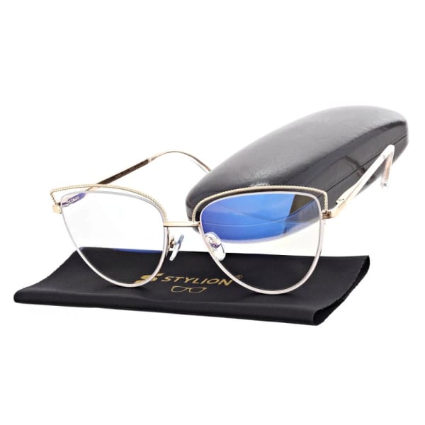 Damskie okulary kocie zerówki do komputera BLUE LIGHT 25111C Złoty/Biały