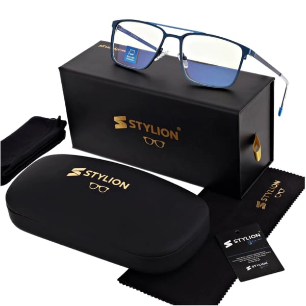 Męskie okulary PREMIUM +3.50 do czytania i komputera Blue Light+Antyrefleks STL280 niebieskie