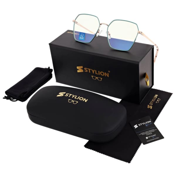 Damskie okulary PREMIUM +0.50 do czytania i komputera Blue Light+Antyrefleks STL285 złoty/zielony
