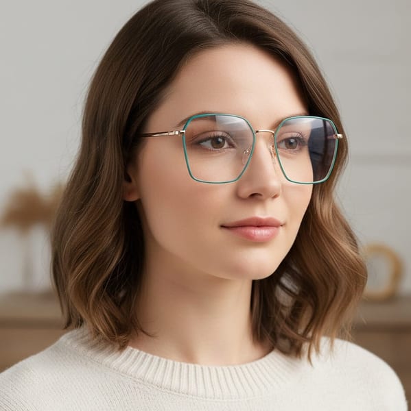 Damskie okulary PREMIUM +0.50 do czytania i komputera Blue Light+Antyrefleks STL285 złoty/zielony