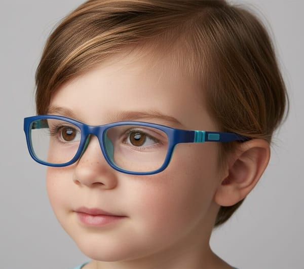 Elastyczne dziecięce oprawki okularowe zerówki prostokątne + gumka Sunoptic K6A granatowe