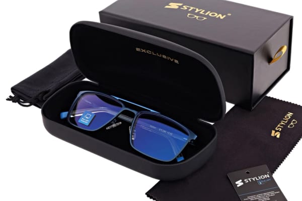 Męskie okulary PREMIUM +0.75 do czytania i komputera Blue Light+Antyrefleks STL280 niebieskie
